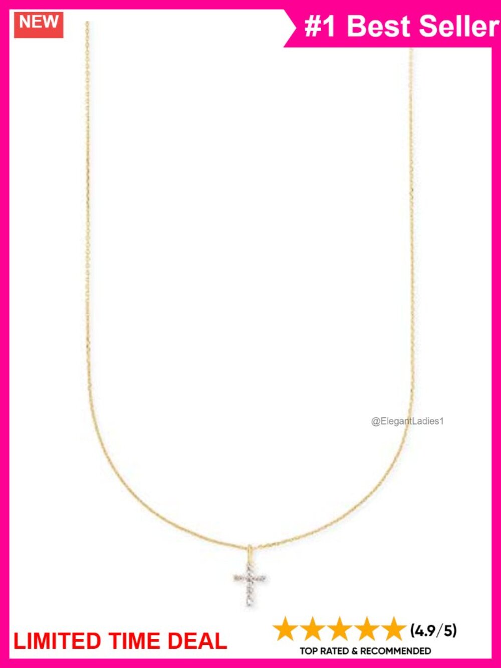 14k Yellow Gold Cross Pendant Necklace with White Diamonds